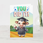 やったぞ！かわいい牛の卒業喜び カード (正面)