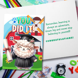 やったぞ！かわいい羊の卒業祝い カード