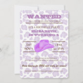 やったぞ！パープル女性のカーボーイ誕生日パーティーへの招待 招待状 (正面)