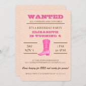 やったぞ!ピンク女性のカーボーイ誕生日パーティーの招待 招待状 (正面/裏面)