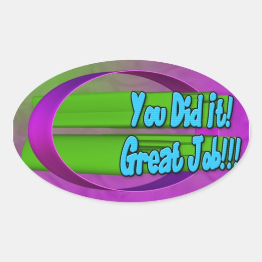 やったぞ!仕事素晴らし!楕円ステッカー 楕円形シール (正面)