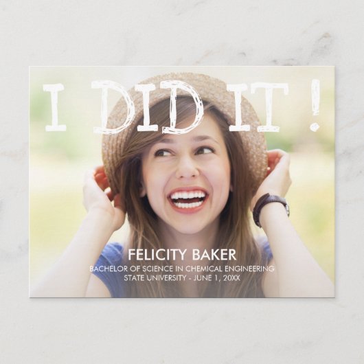 やったぞ!卒業のお知らせ – 白 インビテーションポストカード (正面)