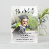 やったぞ!白グラデーション写真卒業 招待状 (スタンド正面)