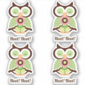 やったぞ!4つの緑の春フクロウの愛らしいセット シール (正面)