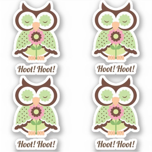 やったぞ！4つの緑の春フクロウの愛らしいセット シール (正面)