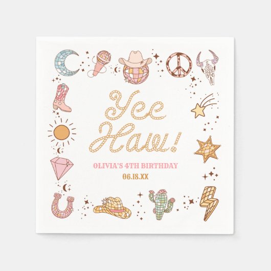 やったな!ウエスタンディスコ女性のカーボーイ誕生日パーティー スタンダードカクテルナプキン (正面)