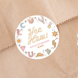 やったな！ウエスタンディスコ女性のカーボーイ誕生日パーティー ラウンドシール