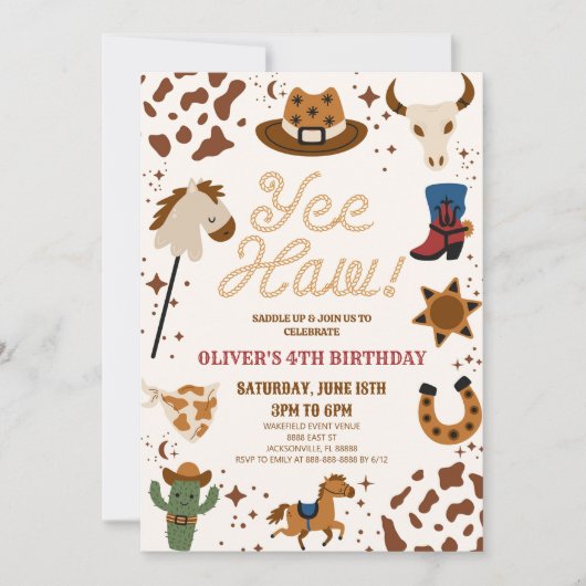 やったな!西カウボーイロデオ誕生日パーティー 招待状 (正面)