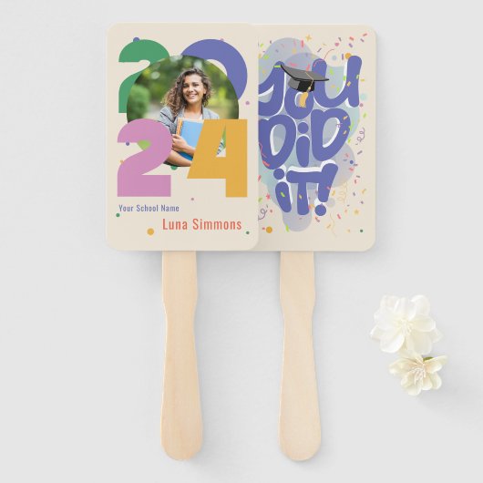 「やったな！」 2024年の写真のクラスパーソナライズされた ハンドファン (正面&裏面)