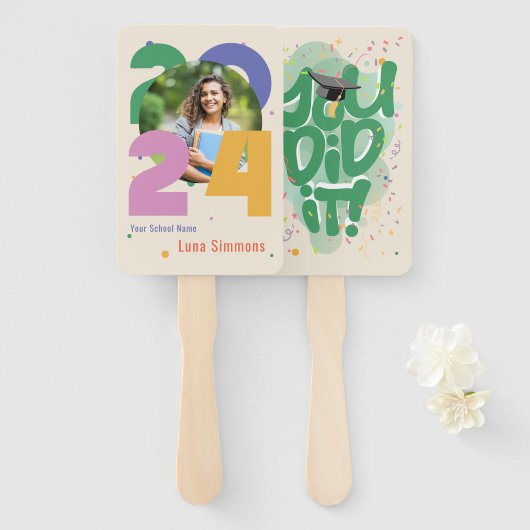 「やったな！」 2024年の写真のクラスパーソナライズされた ハンドファン (正面&裏面)