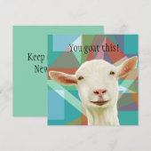 やったね！かわいい白いヤギのグリーティングカード (正面/裏面)