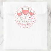 やったロゼ！赤面ピンクローズガラスオブワインワイナリー ラウンドシール (バッグ)