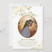 やったー！ ゴールド＆ホワイトのウェディング レセプション アフターパーティー 招待状 (正面)