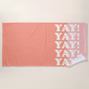 やった!前向き浮きインスパイア出しピンクとサンゴ ビーチタオル