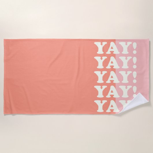 やった！前向き浮きインスパイア出しピンクとサンゴ ビーチタオル (正面)