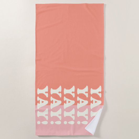やった！前向き浮きインスパイア出しピンクとサンゴ ビーチタオル (正面)