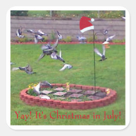 やった！7月のクリスマス、給餌機で鳥たち スクエアシール