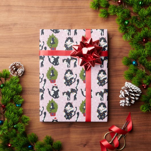 やっちゃった!猫が木に登っちゃった ラッピングペーパー (クリスマスギフト)
