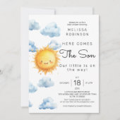 やってきたよ、息子さん水彩ベイビーボーイシャワー 招待状 (正面)