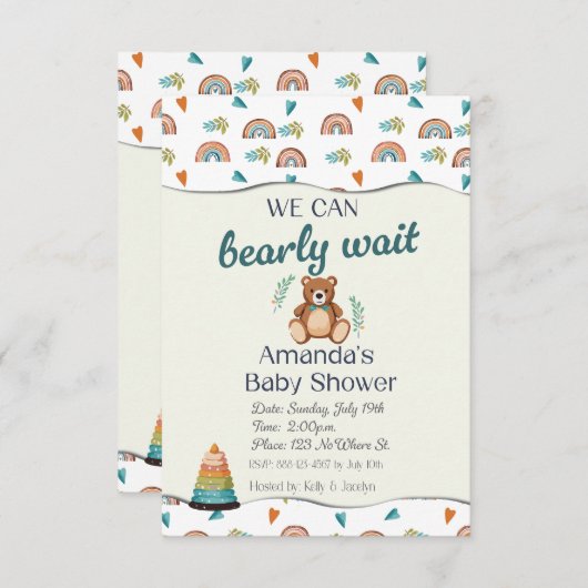 やっとベビーシャワー招待状待ち 招待状 (正面/裏面)