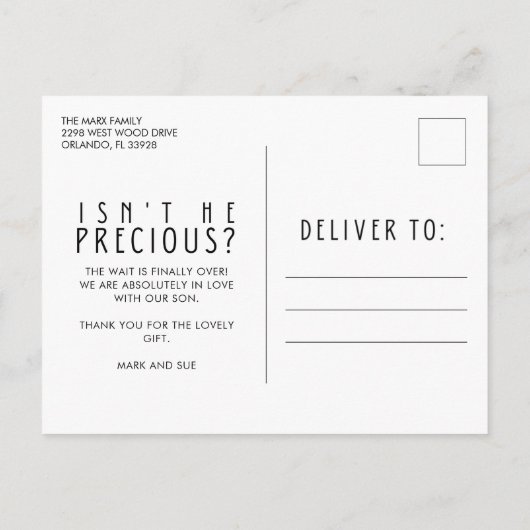 やっと写真男の赤ちゃん誕生 案内ポストカード (裏面)