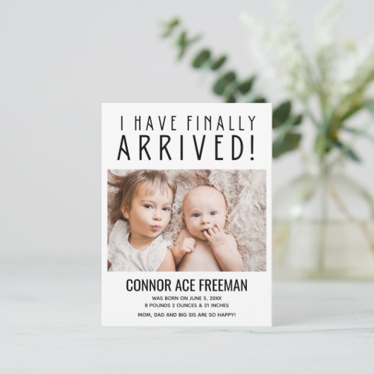 やっと写真男の赤ちゃん誕生 案内ポストカード (スタンド正面)
