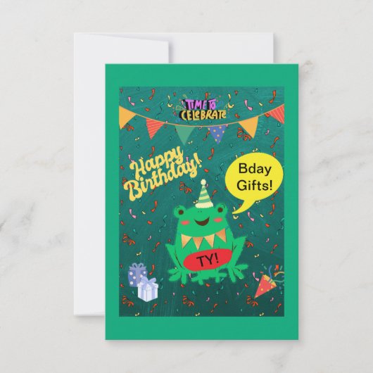 やっと私の誕生日2月29日のカエル紙吹雪 サンキューカード (正面)