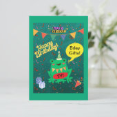 やっと私の誕生日2月29日のカエル紙吹雪 サンキューカード (スタンド正面)