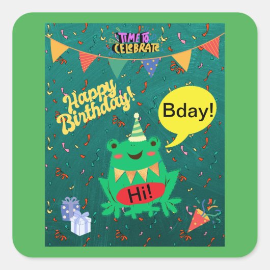 やっと私の誕生日2月29日のカエル紙吹雪 スクエアシール (正面)