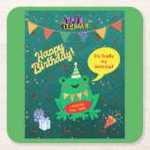 やっと私の誕生日2月29日のカエル紙吹雪 スクエアペーパーコースター (正面)
