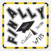 やっと終わった!ブラックと金ゴールドの卒業 スクエアシール (正面)