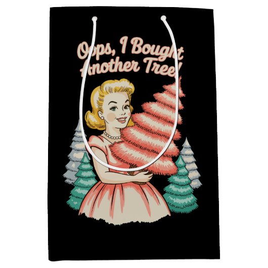 やばい、また木を買っちゃった 面白い クリスマス ミディアムペーパーバッグ (正面)