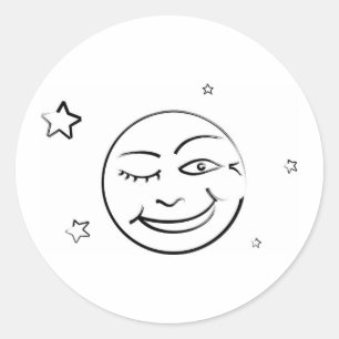 やぶにまばたきの月と星 ラウンドシール