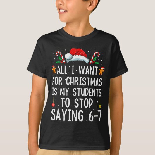 やめて 6-7 おもしろ先生 67 クリスマス メモ Tシャツ (正面)