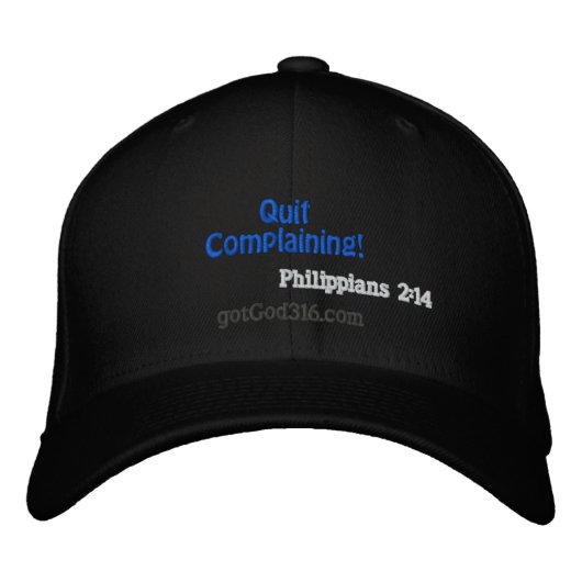 やめ不満を言う! gotGod316.com Phil 2:14 Wool 刺繍入りキャップ (正面)