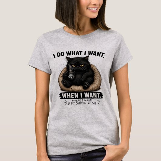 やりたいようにやる – 笑える黒猫のキャットテュード Tシャツ (正面)