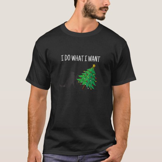 やりたい放題のネコ クリスマス リー Tシャツ (正面)