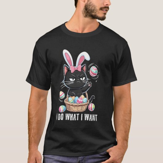 やりたい放題 イースターエッグ 猫好き レディース Tシャツ (正面)