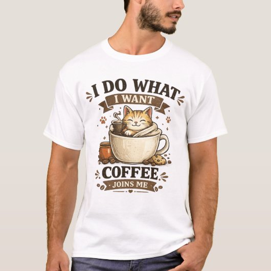 やりたい放題 コーヒー 猫好き Tシャツ (正面)