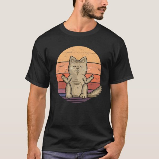 やりたい放題 ネコ 中指 レトロ Tシャツ (正面)