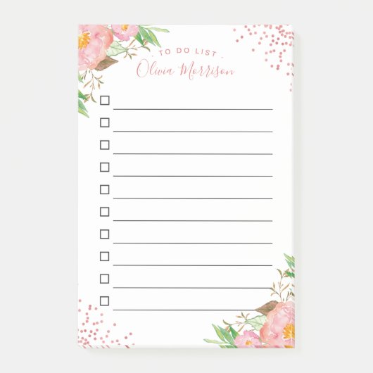 やることリスト - ブッシュピンクの花柄コンフェッティドット ポストイット (正面)