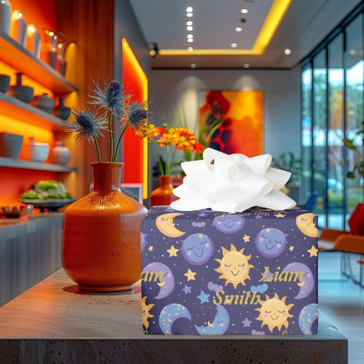 やる気を起こさせるかわいい太陽と月の子供 ラッピングペーパー