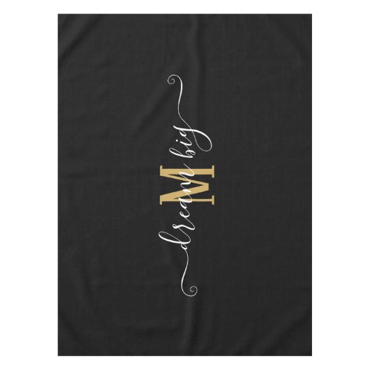 やる気を起こさせることわざドリームビッグモノグラムブラック金ゴールド テーブルクロス (正面)