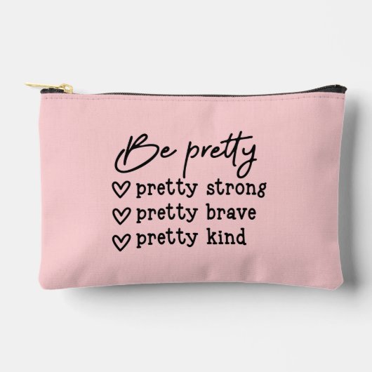 やる気を起こさせることわざピンクアクセサリーパウチ アクセサリーポーチ (正面)