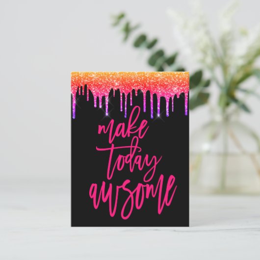 やる気を起こさせることわざメイクトゥデイ素晴らしグリッター ポストカード (スタンド正面)