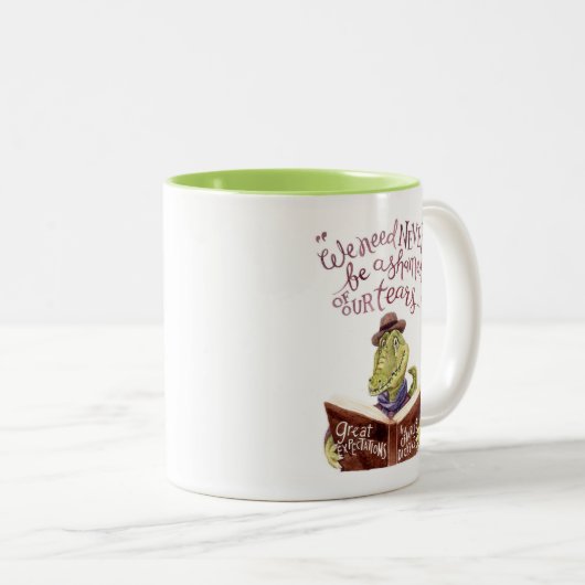 やる気を起こさせるなチャールズ・ディケンズの引用文の水彩画Croc ツートーンマグカップ (正面右)