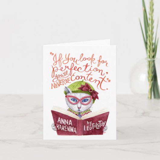やる気を起こさせるなレフ・トルストイの引用文の水彩画猫 カード (正面)