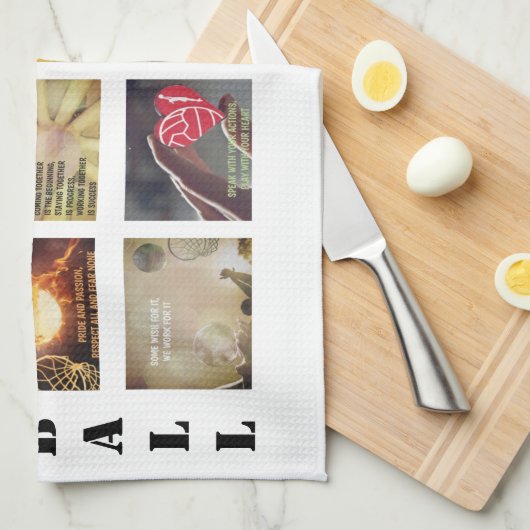 やる気を起こさせるな写真および引用文のネットボールのテーマ キッチンタオル (四つ折り)