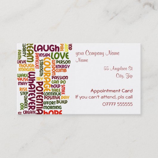 やる気を起こさせるな単語#1のアポイントメントカード 名刺 (正面)