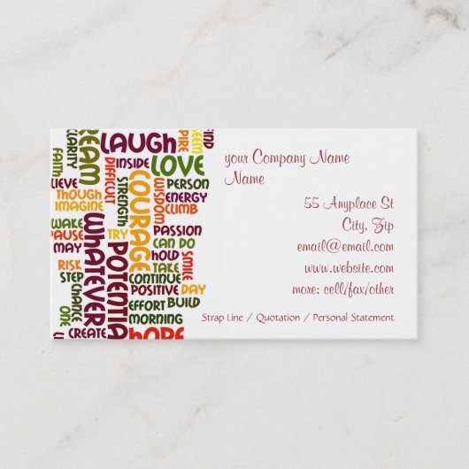 やる気を起こさせるな単語#1の陽性の勇気付けられる 名刺 (正面)